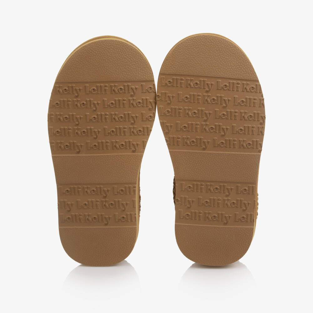Lelli Kelly-Girls Brown Suede Leather Slippers with Faux Fur Lining | Childrensalon Outlet