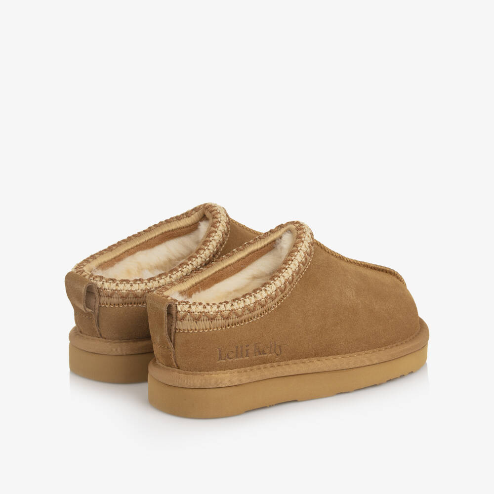 Lelli Kelly-Girls Brown Suede Leather Slippers with Faux Fur Lining | Childrensalon Outlet