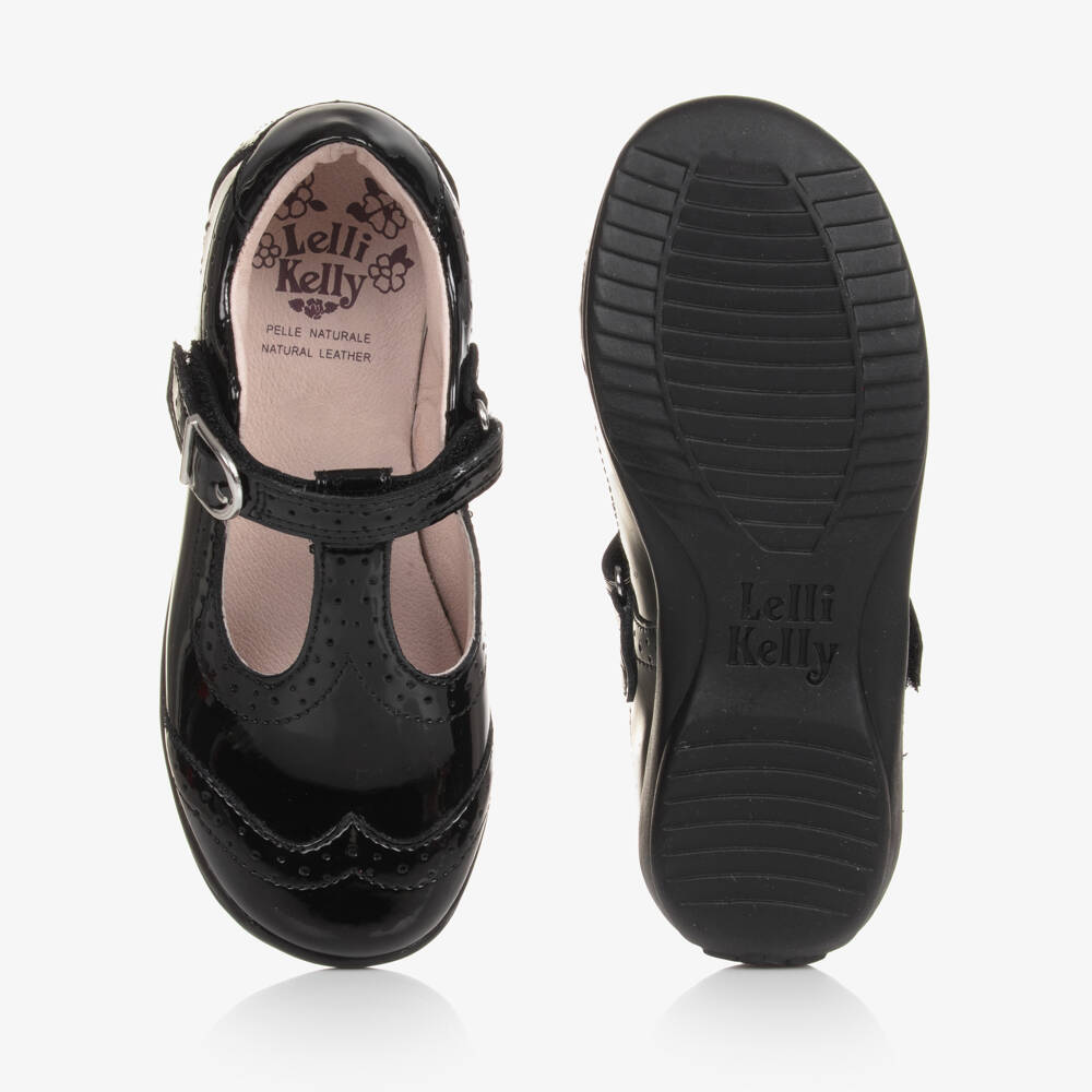 Lelli Kelly-Girls Elegant Black Glossy T-Strap Flats | Childrensalon Outlet