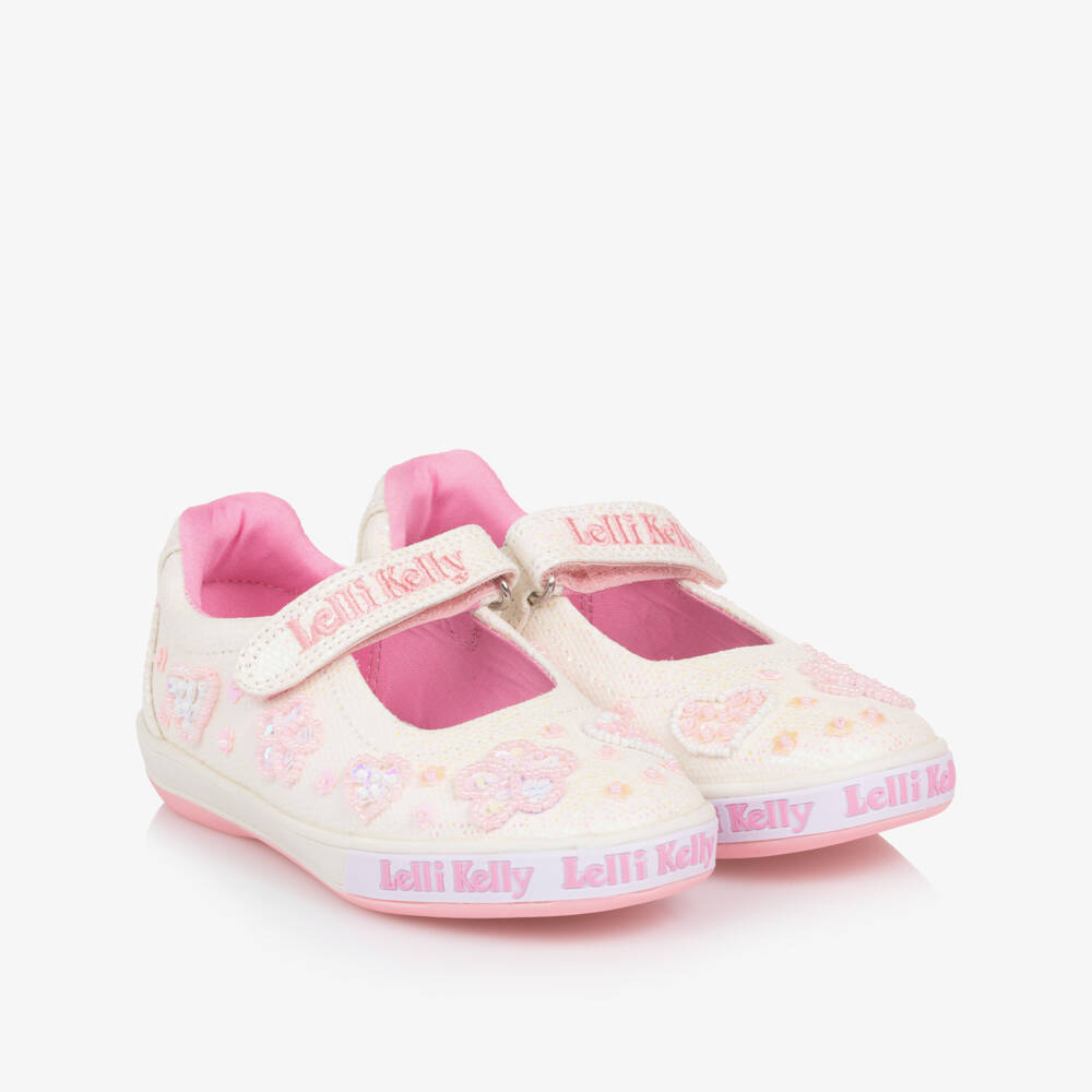 Lelli Kelly-Girls Glittery White & Pink Beaded Shoes | Childrensalon Outlet