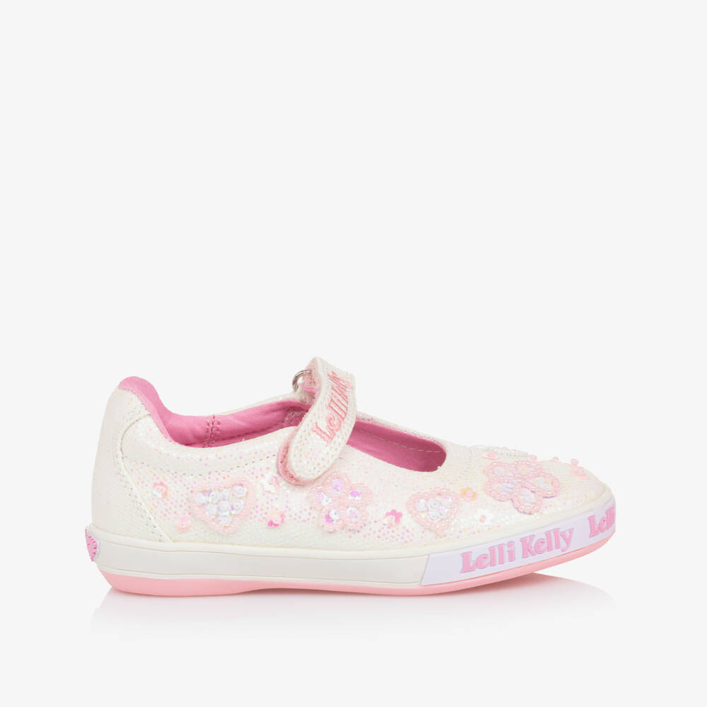 Lelli Kelly-Girls Glittery White & Pink Beaded Shoes | Childrensalon Outlet