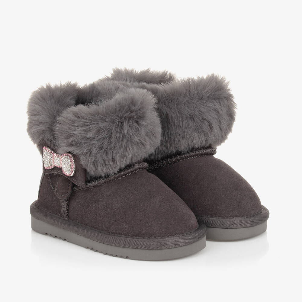 Lelli Kelly - Girls Grey Suede Fur-Lined Boots | Childrensalon