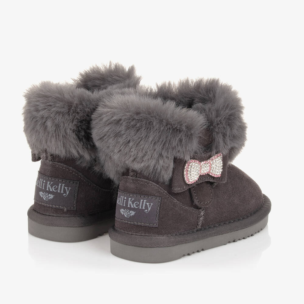 Lelli Kelly Girls Grey Suede Fur Lined Boots