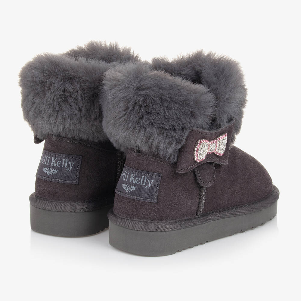 Lelli Kelly Girls Grey Suede Fur Lined Bow Boots Childrensalon Outlet