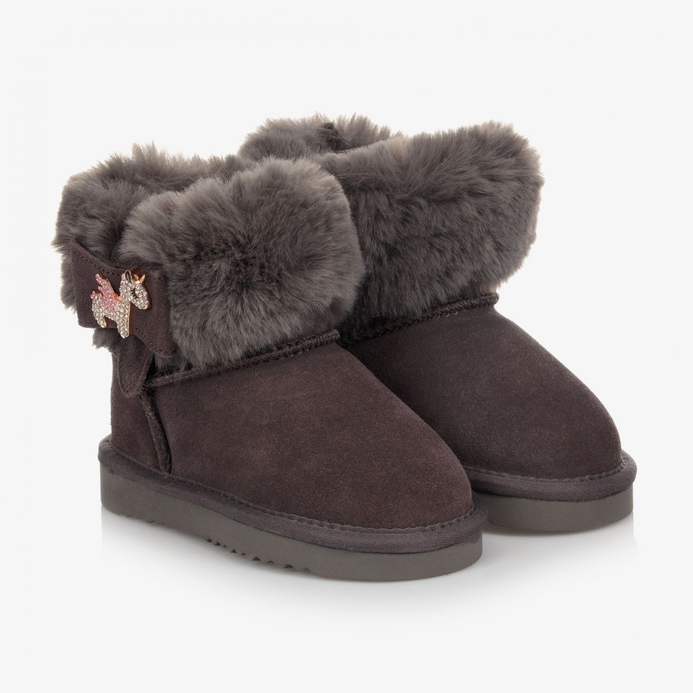 Lelli Kelly Girls Grey Suede Unicorn Boots Childrensalon Outlet