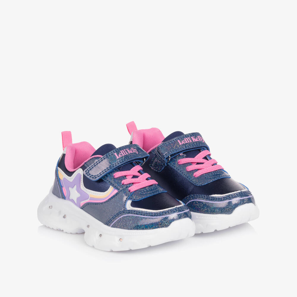 Lelli Kelly-Girls Iridescent Blue Faux Leather Star Light-Up Trainers | Childrensalon Outlet