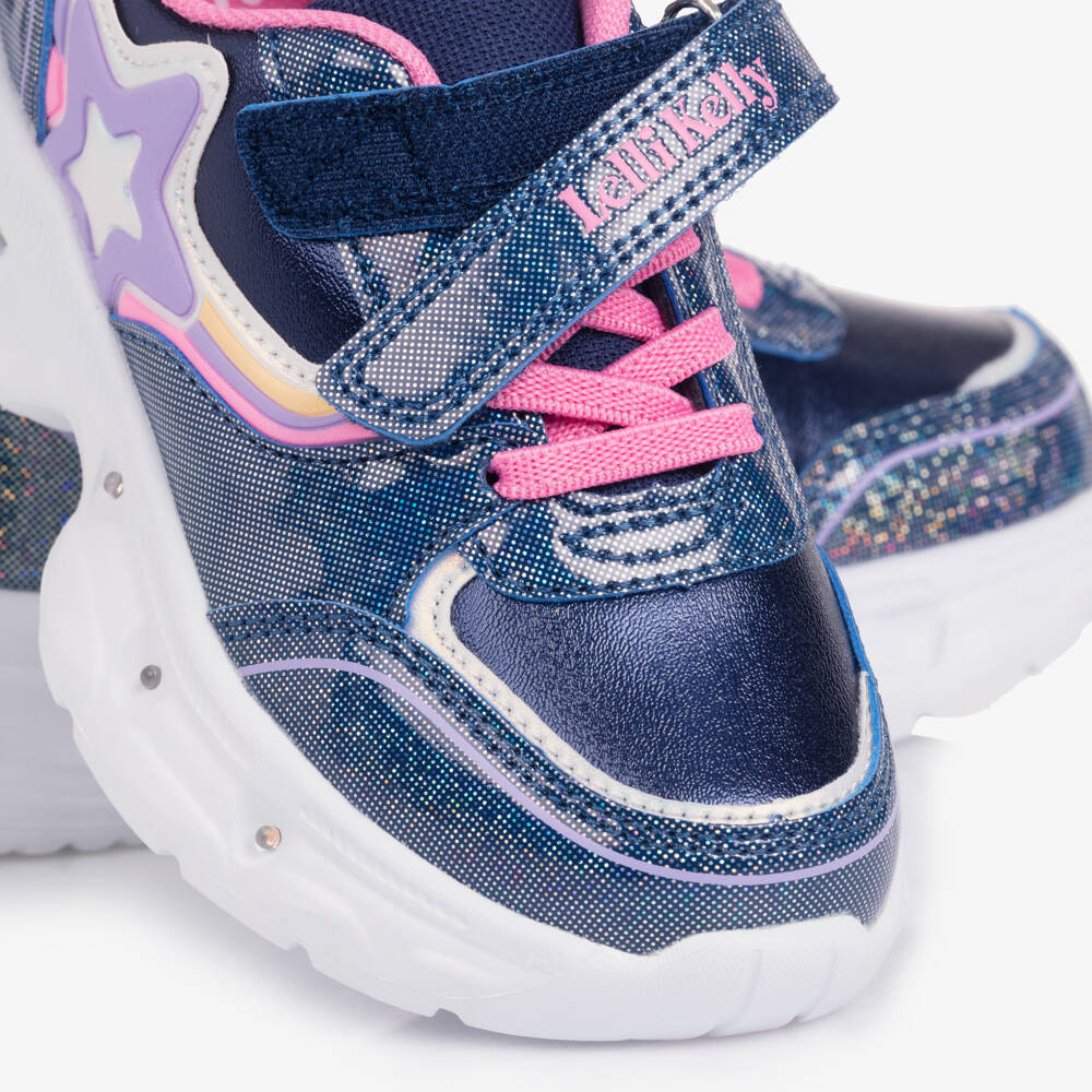 Lelli Kelly-Girls Iridescent Blue Faux Leather Star Light-Up Trainers | Childrensalon Outlet
