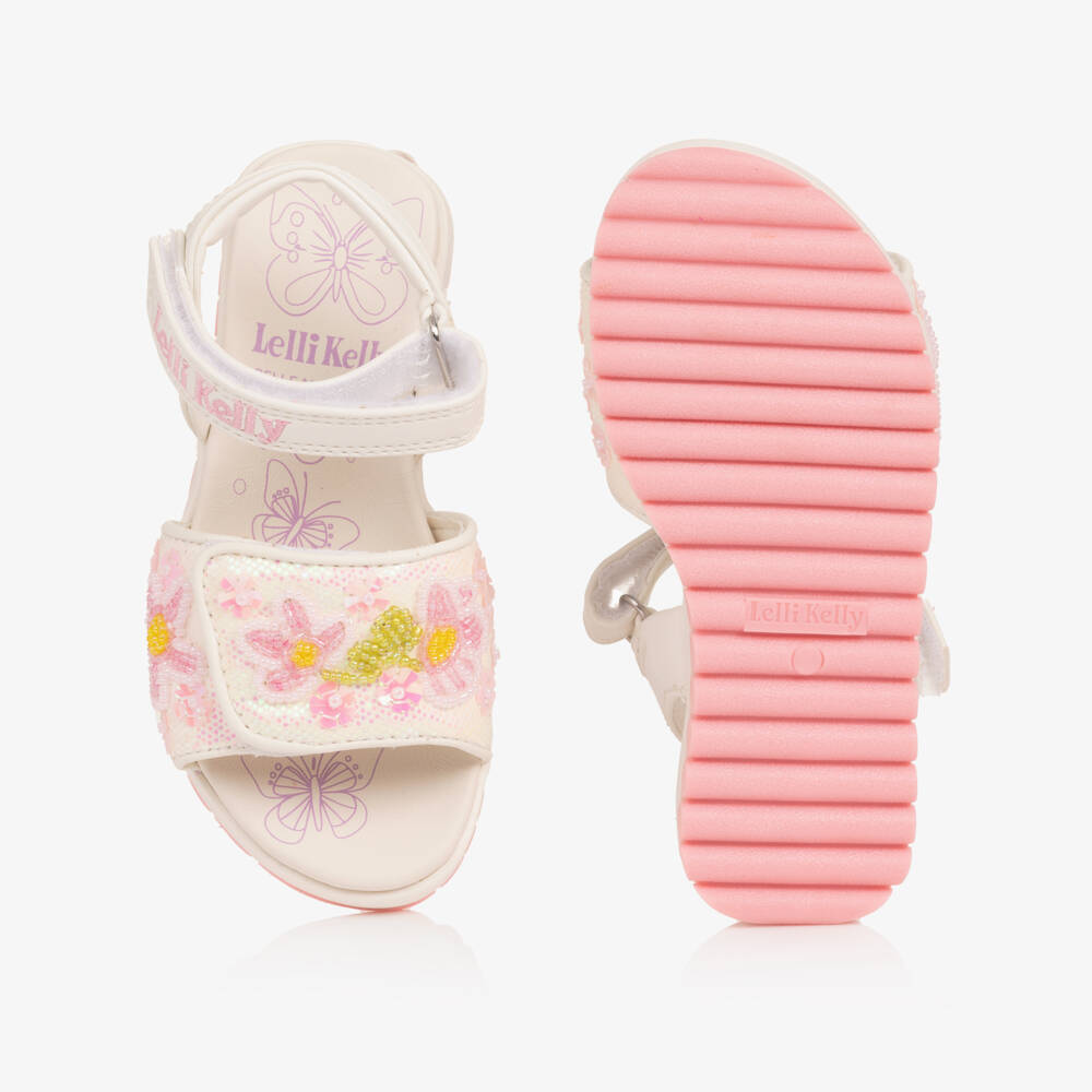 Lelli Kelly-Girls Ivory Flower Decorated Sandals | Childrensalon Outlet