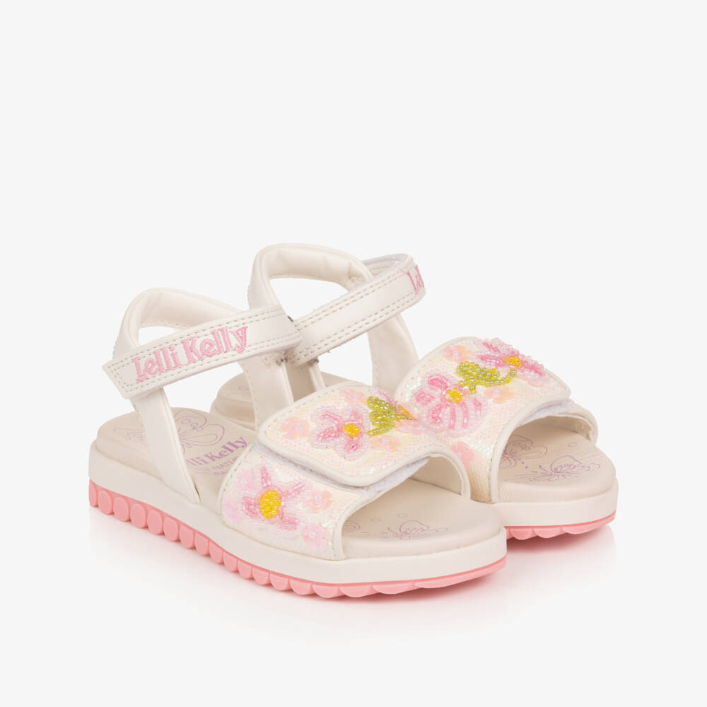 Lelli Kelly-Girls Ivory Flower Decorated Sandals | Childrensalon Outlet