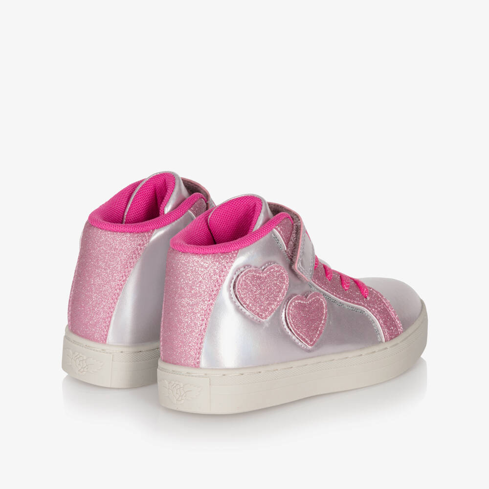 Lelli Kelly-Girls Metallic Pink High-Top Trainers with Heart Patches | Childrensalon Outlet