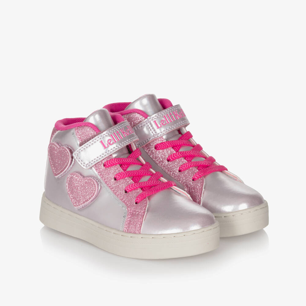 Lelli Kelly-Girls Metallic Pink High-Top Trainers with Heart Patches | Childrensalon Outlet