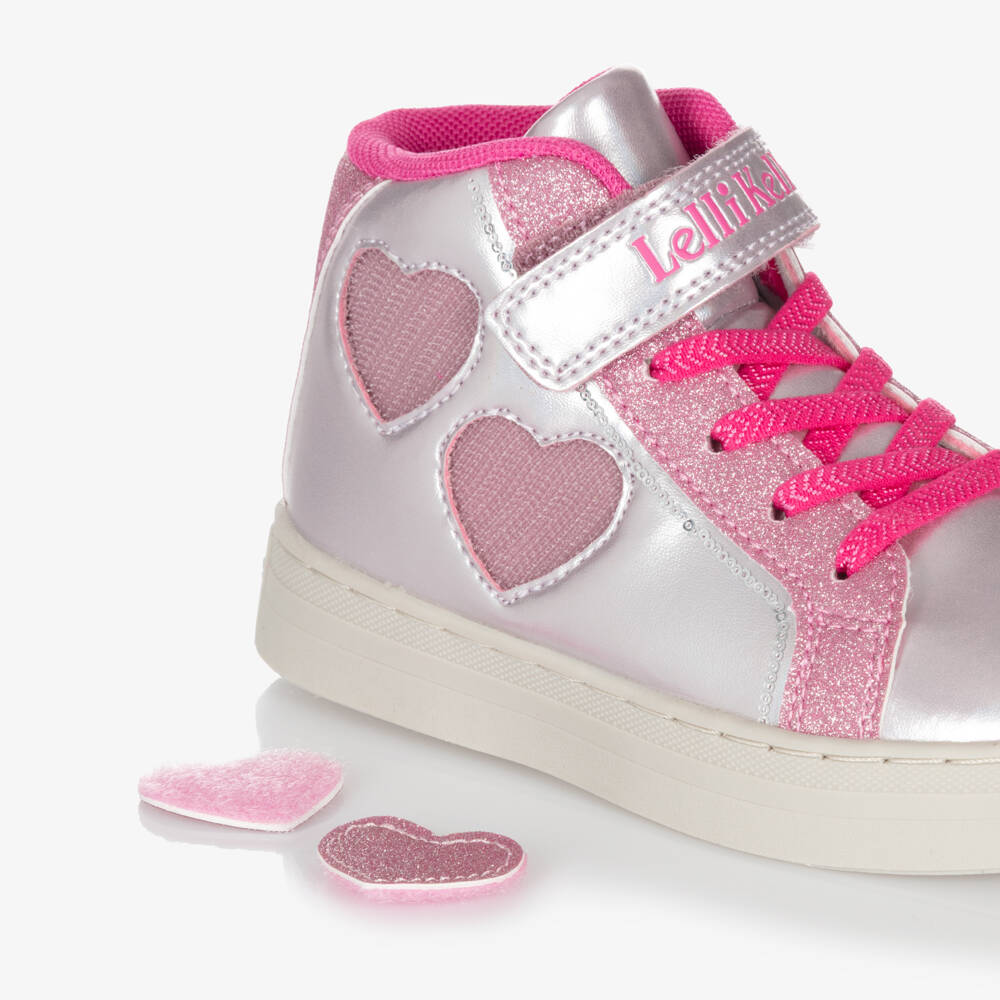 Lelli Kelly-Girls Metallic Pink High-Top Trainers with Heart Patches | Childrensalon Outlet