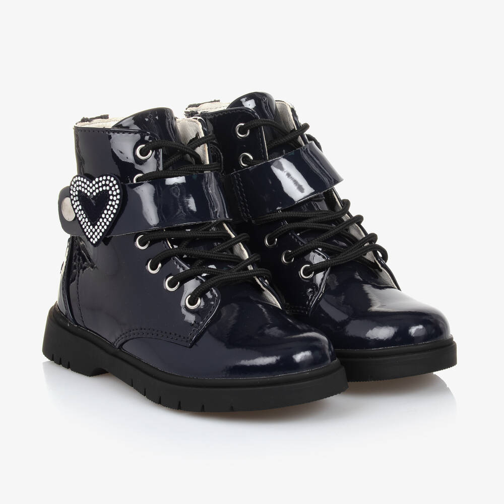 Lelli Kelly - Girls Navy Blue Faux Patent Leather Boots | Childrensalon
