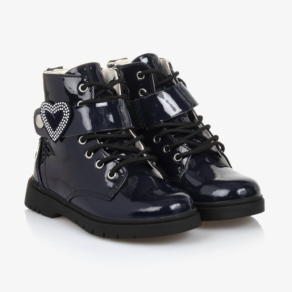 Lelli Kelly Girls Navy Blue Faux Patent Leather Boots Childrensalon Outlet