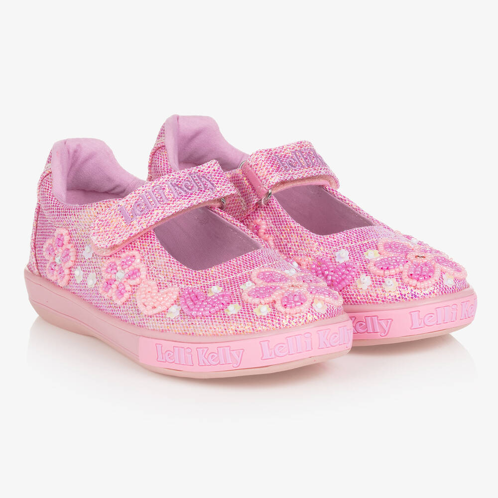 Lelli Kelly - Girls Pink Hand-Beaded Glitter Bar Shoes | Childrensalon