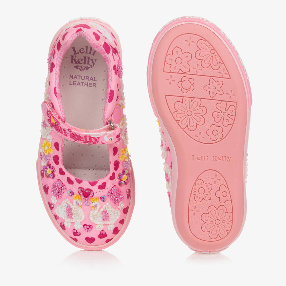Lelli Kelly-Girls Pink Hand-Beaded Swan Bar Shoes | Childrensalon Outlet