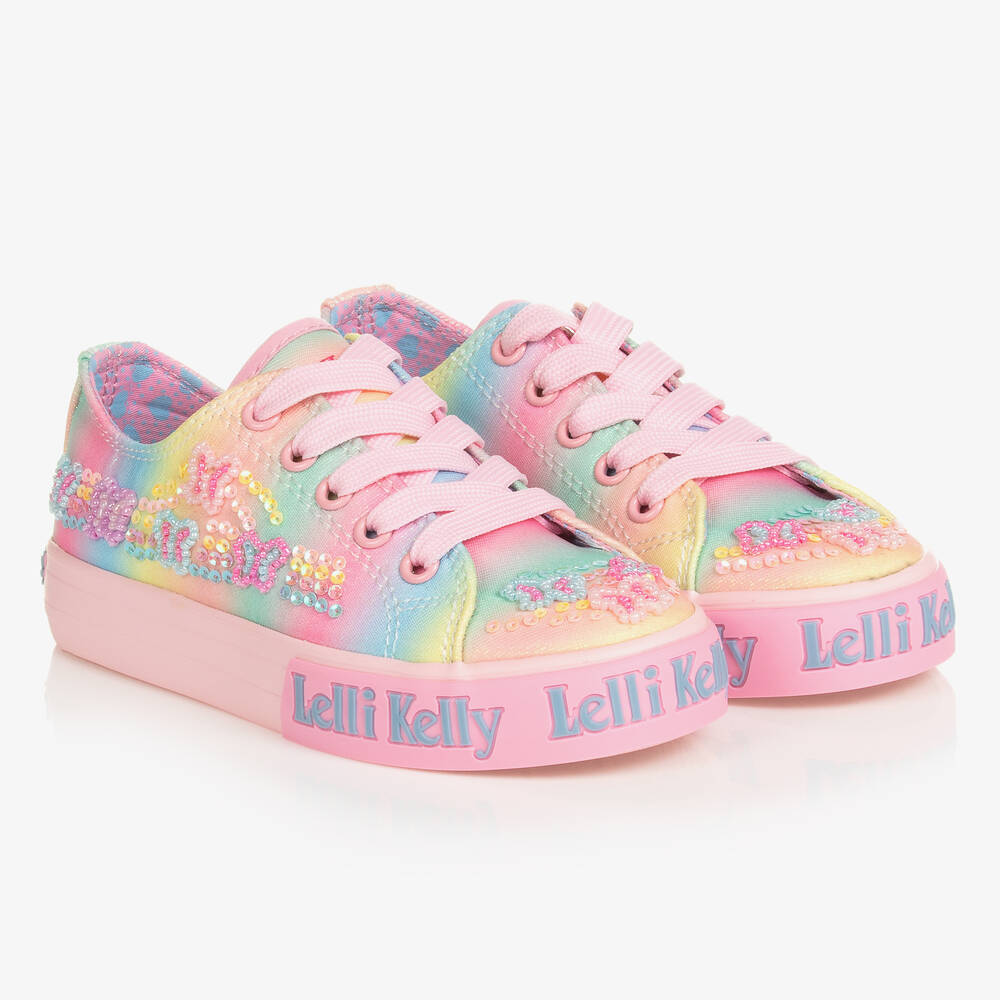 Lelli Kelly - Girls Pink Rainbow Canvas Trainers | Childrensalon