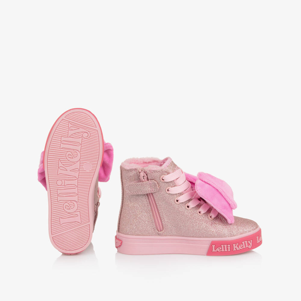 Lelli Kelly-Girls Pink Sparkle High-Top Trainers with Bow | Childrensalon Outlet