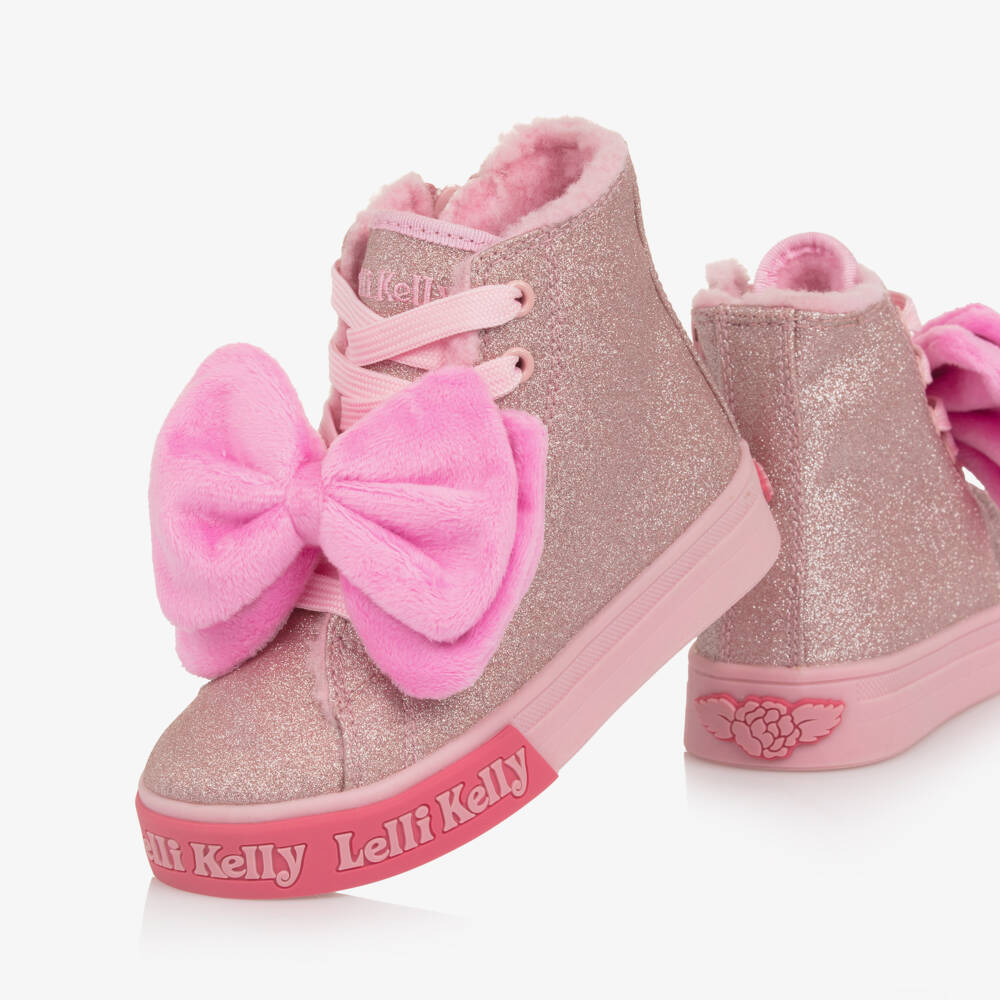 Lelli Kelly-Girls Pink Sparkle High-Top Trainers with Bow | Childrensalon Outlet
