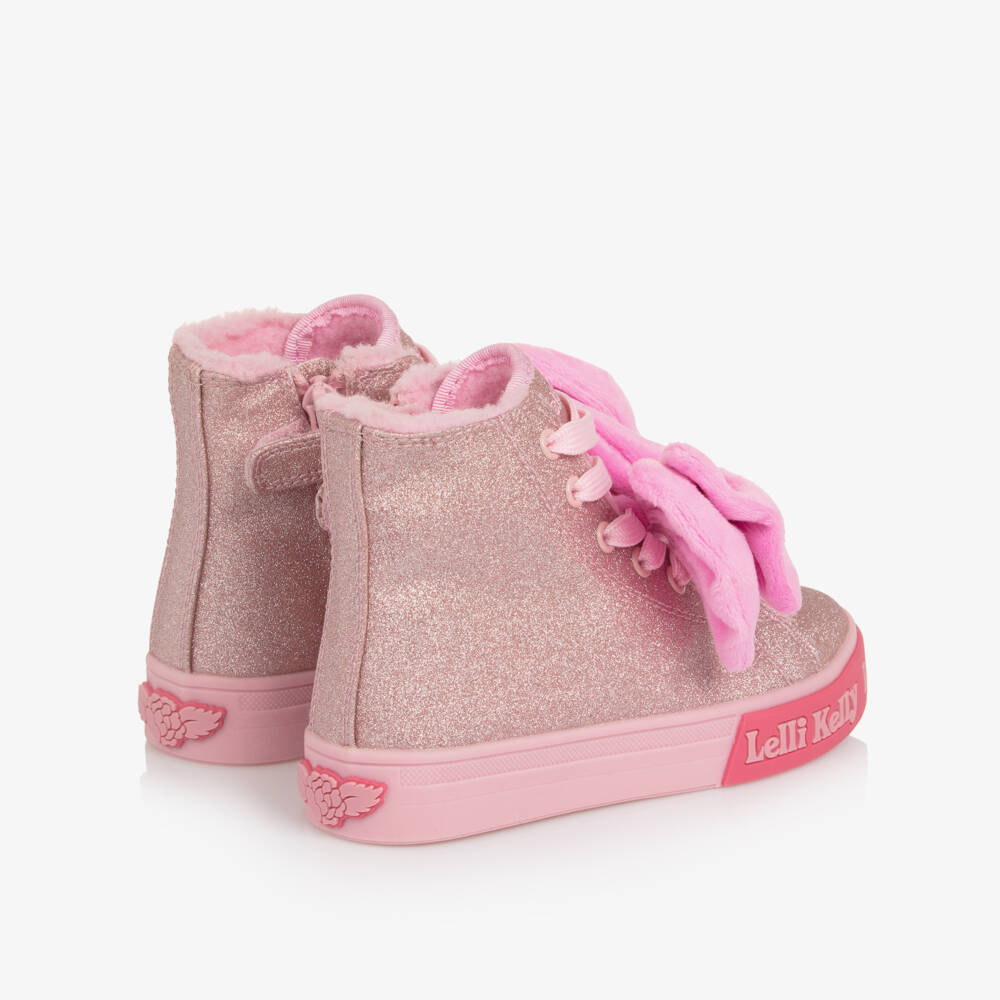 Lelli Kelly-Girls Pink Sparkle High-Top Trainers with Bow | Childrensalon Outlet
