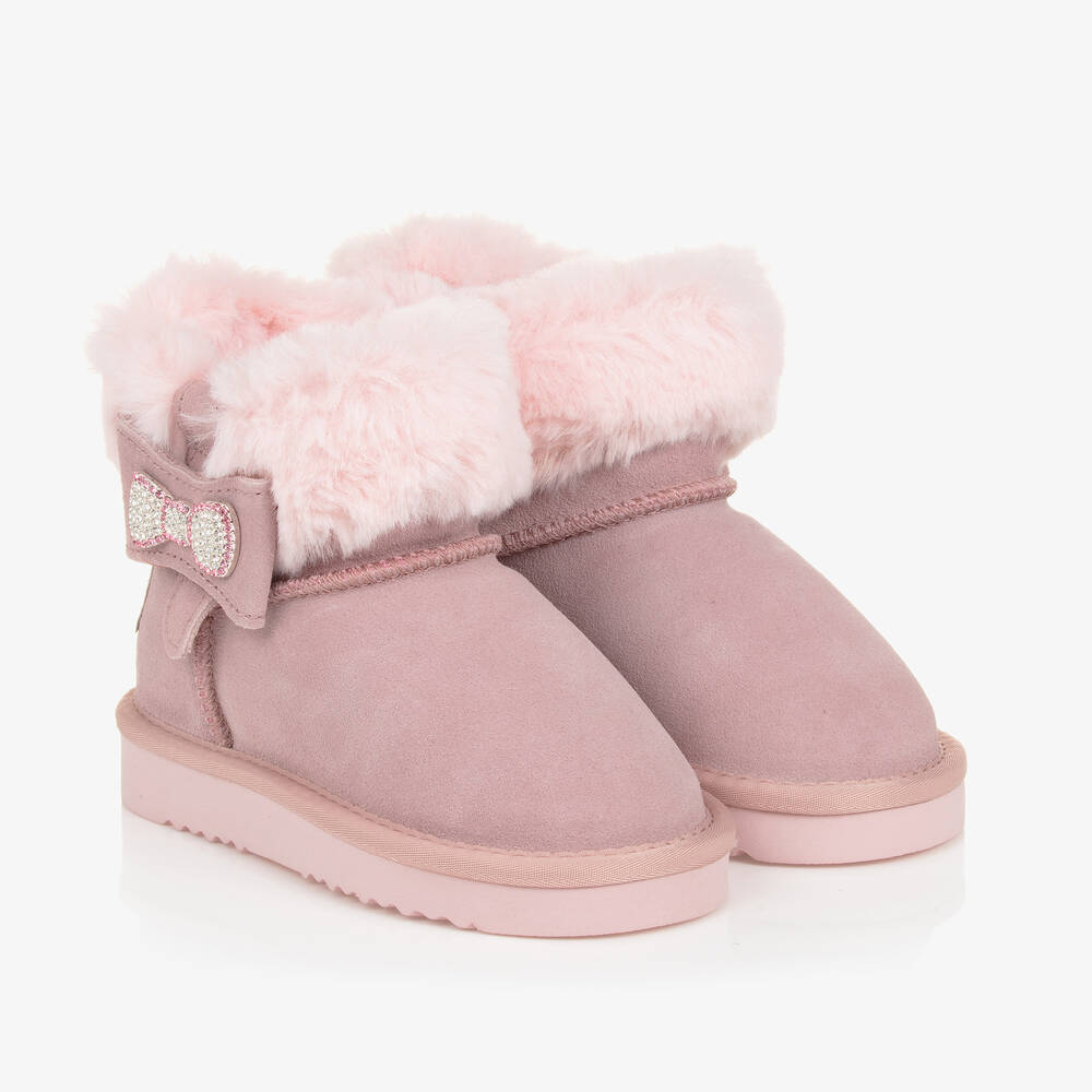 Lelli Kelly - Girls Pink Suede Fur-Lined Bow Boots | Childrensalon