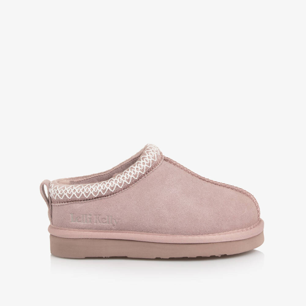 Lelli Kelly-Girls Pink Suede Leather Slippers with Faux Fur Lining | Childrensalon Outlet