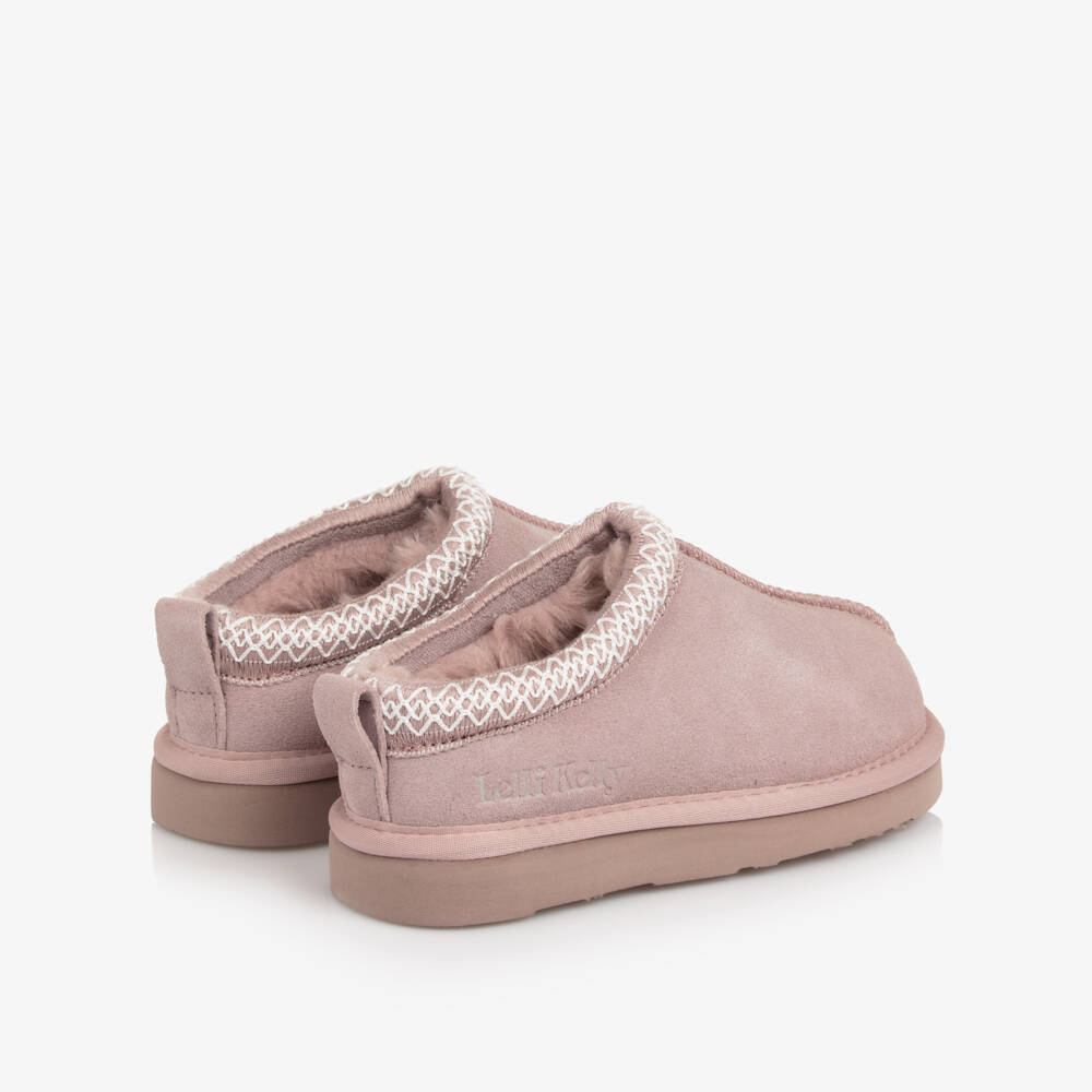 Lelli Kelly-Girls Pink Suede Leather Slippers with Faux Fur Lining | Childrensalon Outlet