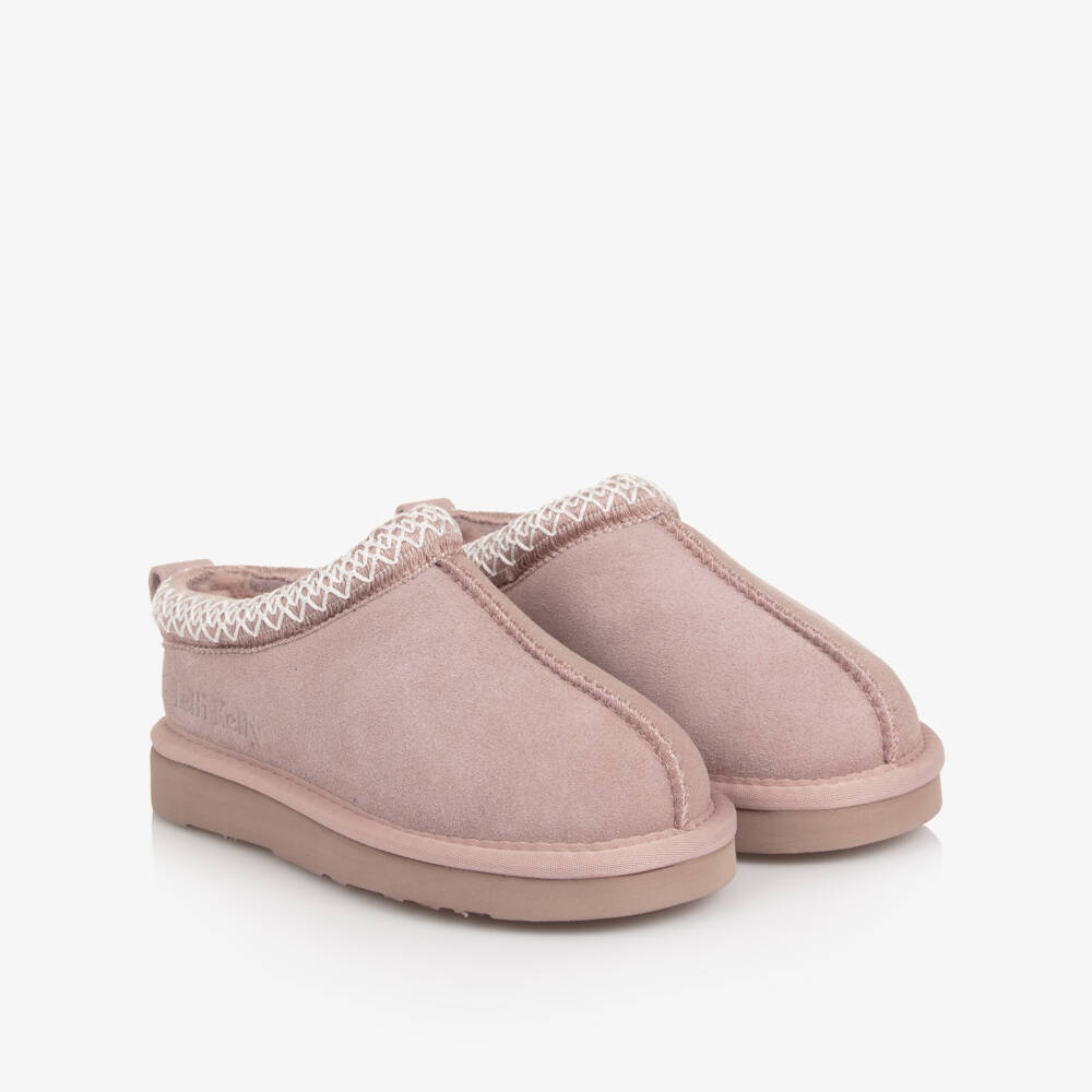 Lelli Kelly-Girls Pink Suede Leather Slippers with Faux Fur Lining | Childrensalon Outlet