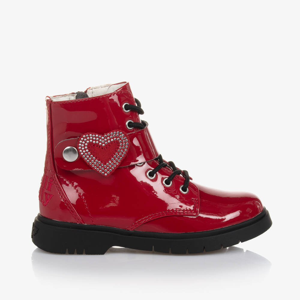 Girls Red Faux Patent Leather Boots