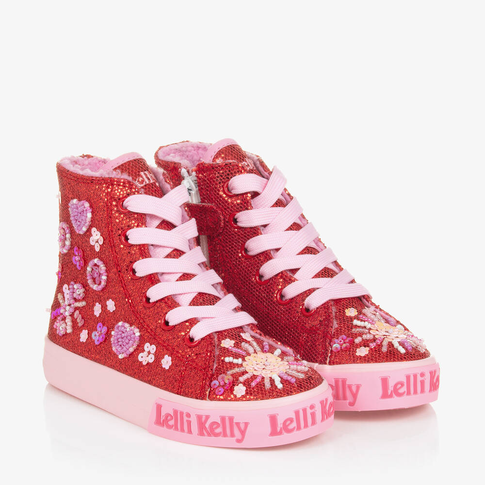 Lelli Kelly - Girls Red Glitter High-Top Trainers | Childrensalon