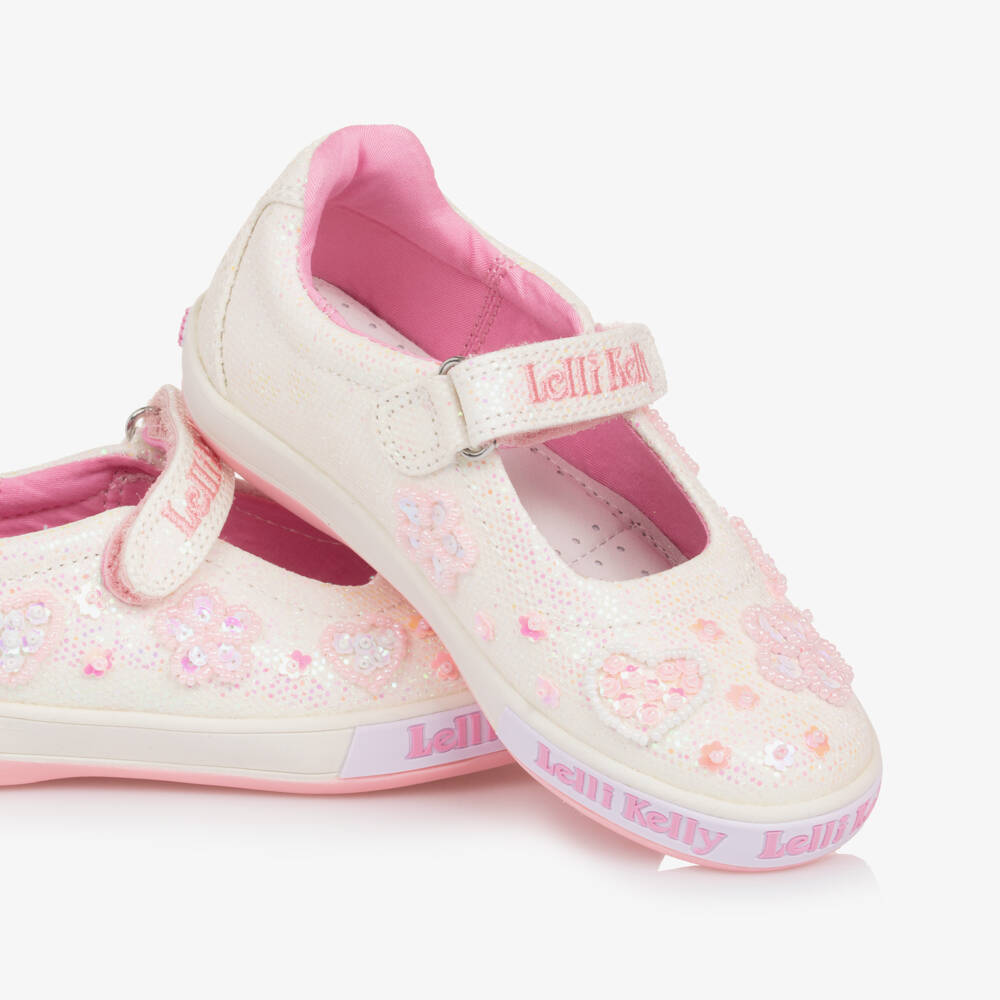 Lelli Kelly-أحذية بنات بيضاء لامعة بنقشة الزهور | Childrensalon Outlet