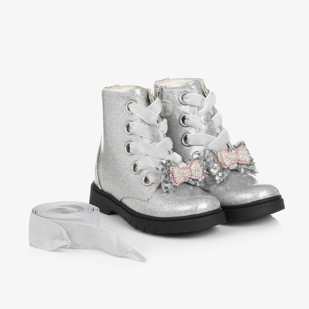 Lelli Kelly - Girls Silver Glitter Bow Boots | Childrensalon