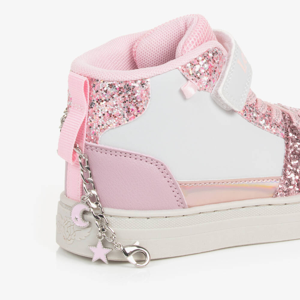 ليلي كيلي-حذاء رياضي أبيض براق للبنات مع أساور | Childrensalon Outlet