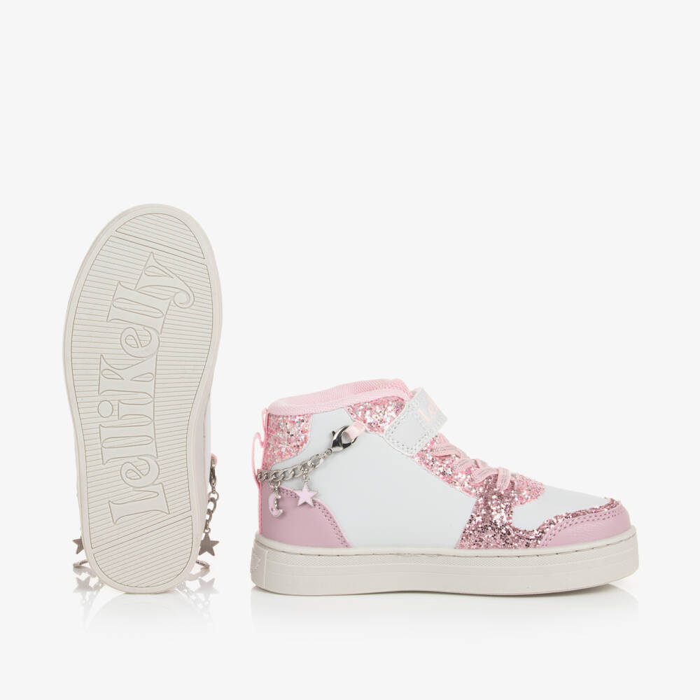 ليلي كيلي-حذاء رياضي أبيض براق للبنات مع أساور | Childrensalon Outlet