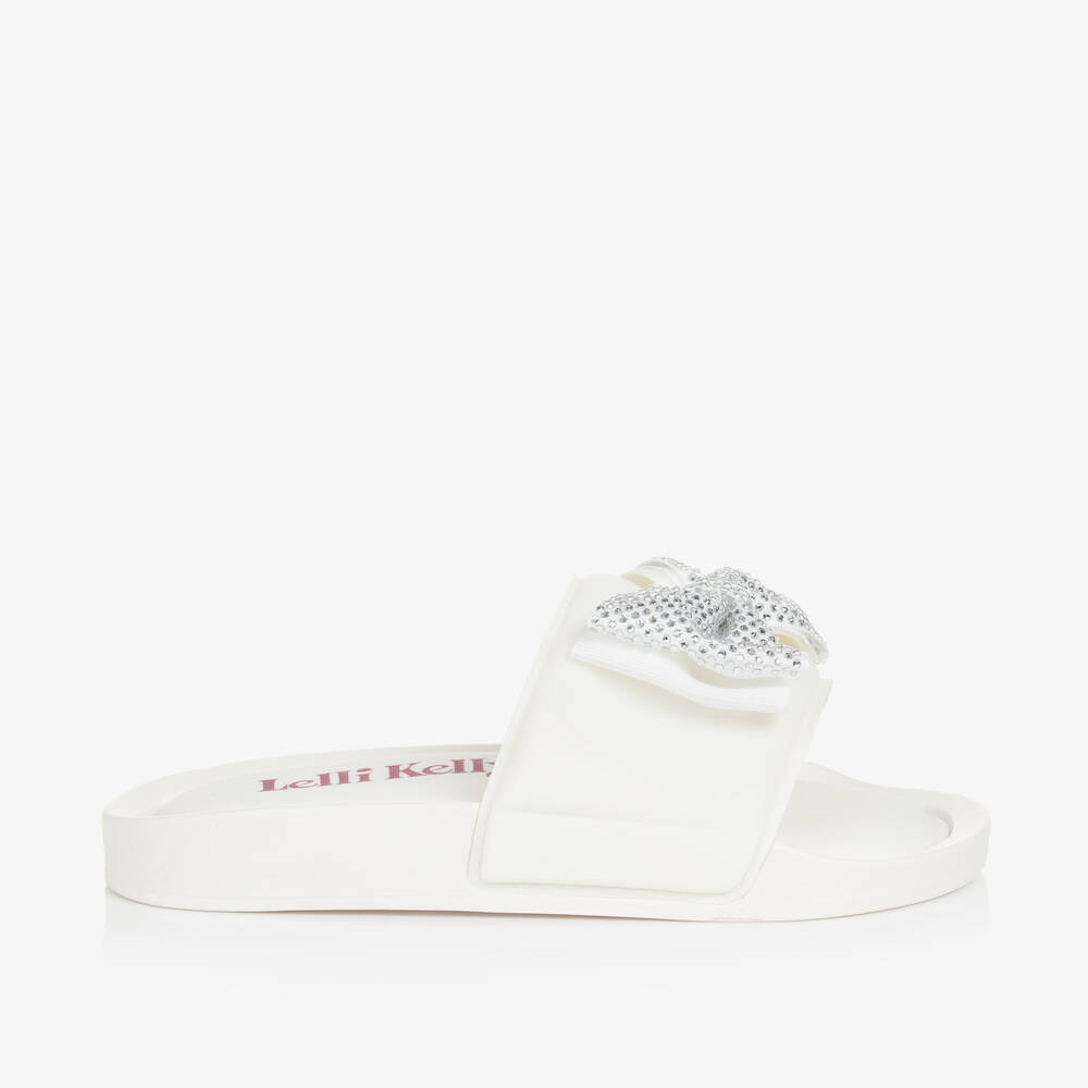 Lelli Kelly-Girls White Diamanté Bow Sliders | Childrensalon Outlet
