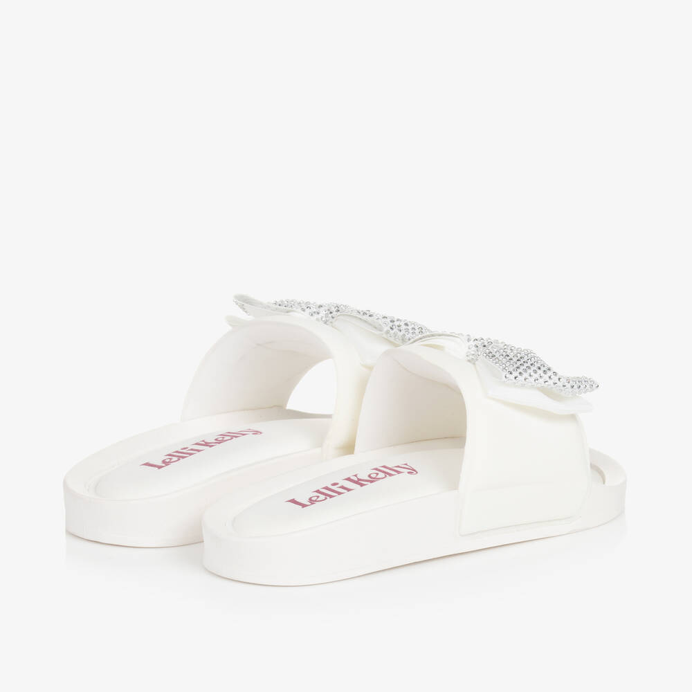 Lelli Kelly-Girls White Diamanté Bow Sliders | Childrensalon Outlet