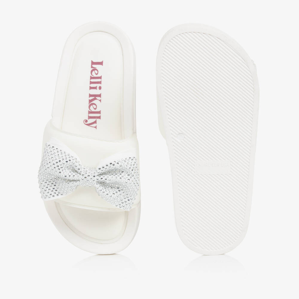 Lelli Kelly-Girls White Diamanté Bow Sliders | Childrensalon Outlet