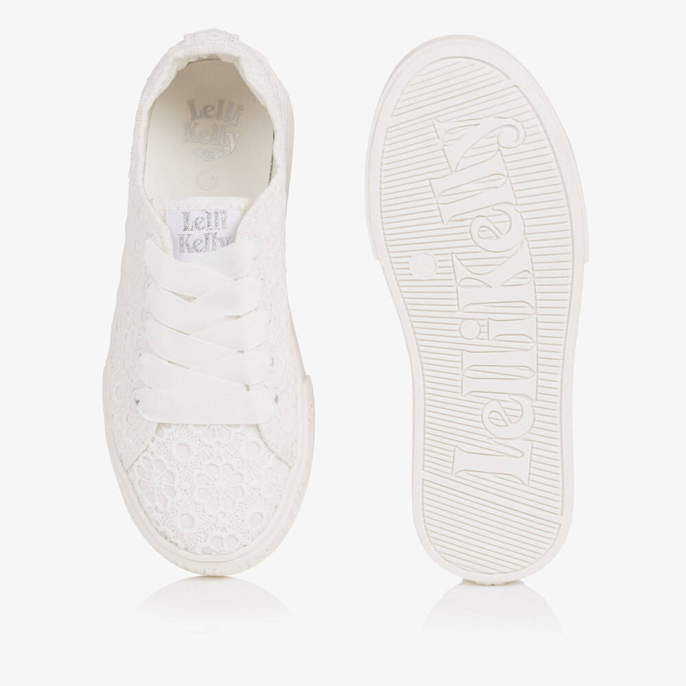 Lelli Kelly-Girls White Floral Lace Canvas Trainers | Childrensalon Outlet