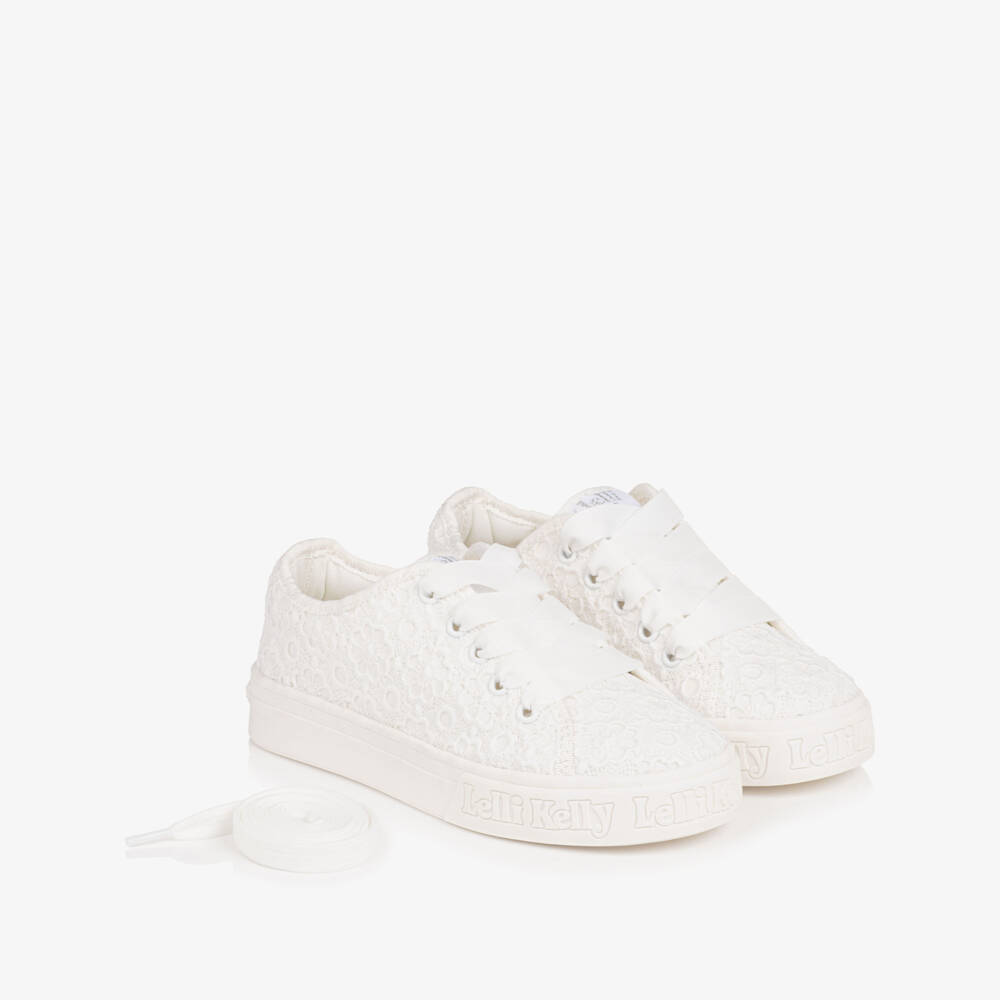 Lelli Kelly-Girls White Floral Lace Canvas Trainers | Childrensalon Outlet