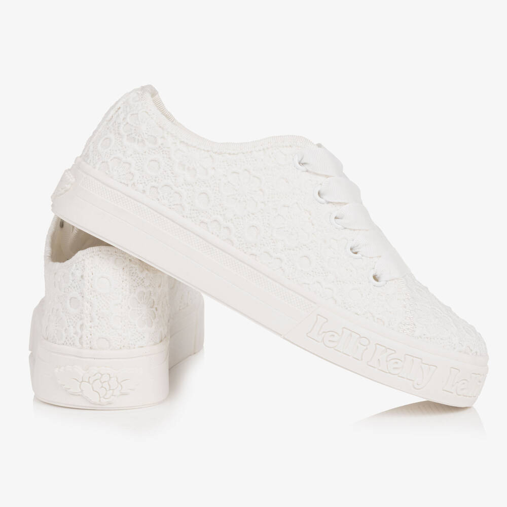 Lelli Kelly-Girls White Floral Lace Canvas Trainers | Childrensalon Outlet