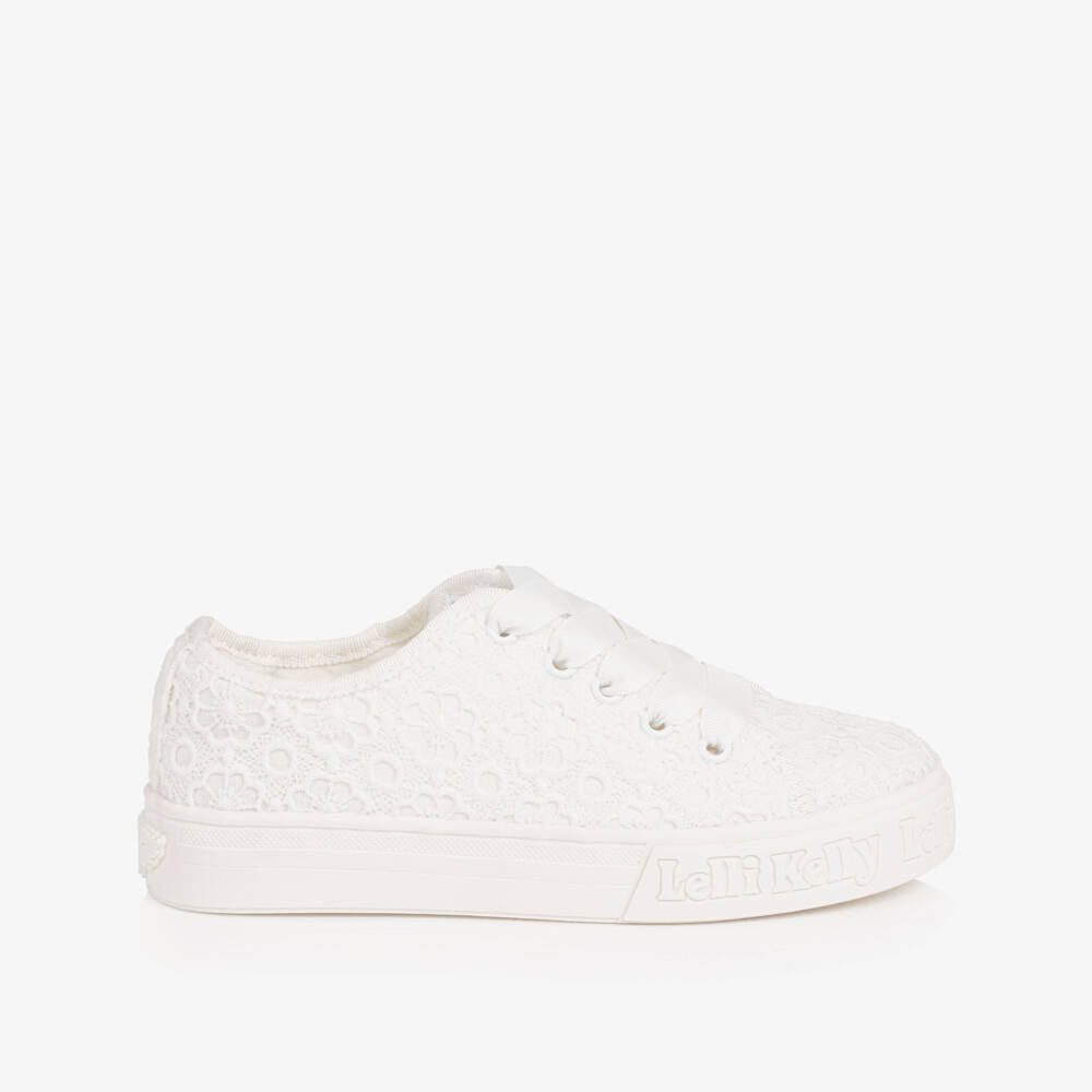 Lelli Kelly-Girls White Floral Lace Canvas Trainers | Childrensalon Outlet