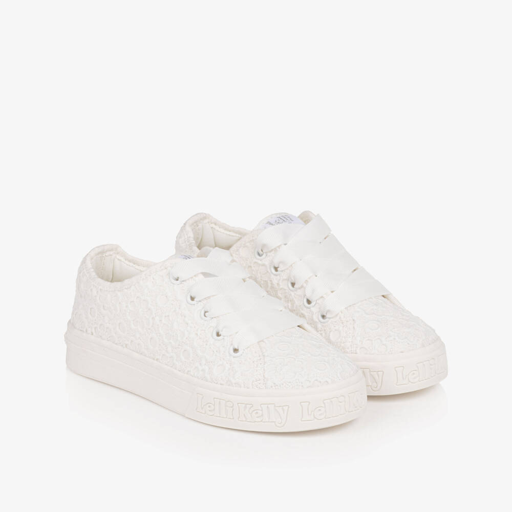 Lelli Kelly-Girls White Floral Lace Canvas Trainers | Childrensalon Outlet