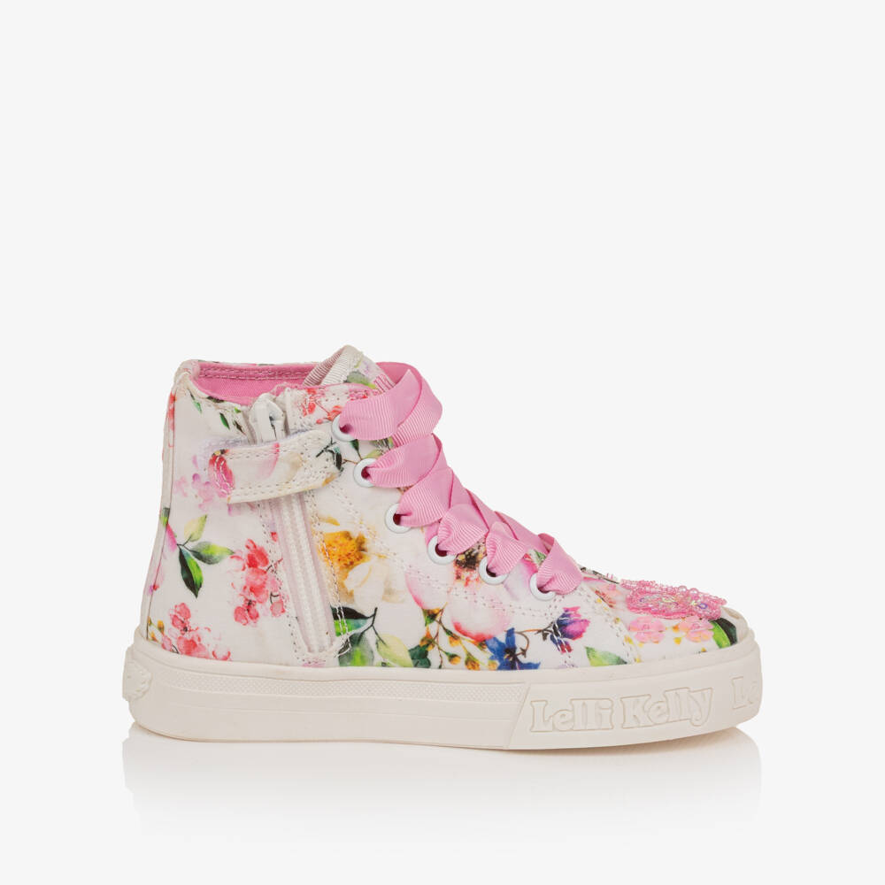Lelli Kelly-Girls White Flower Hi-Top Trainers | Childrensalon Outlet