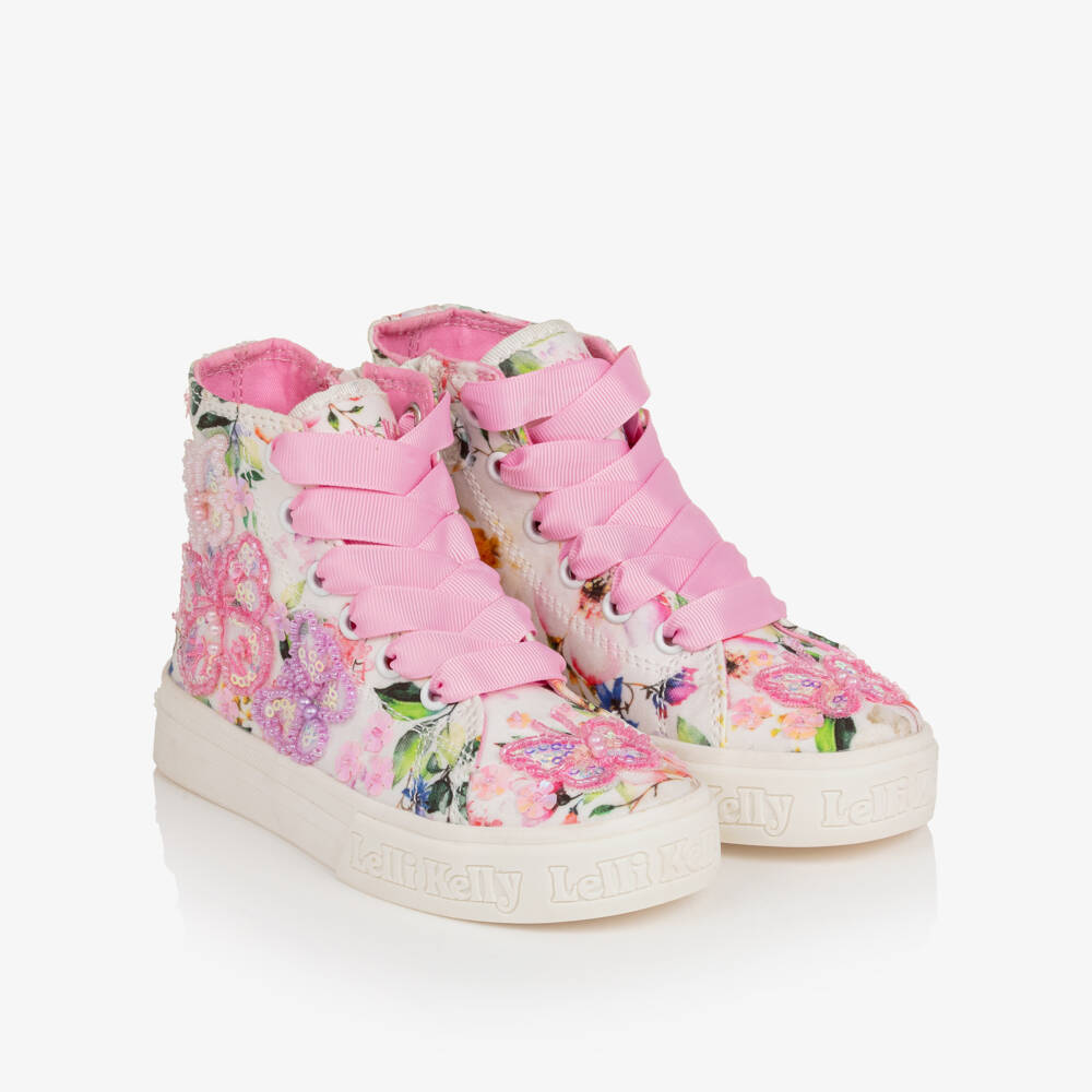 Lelli Kelly-Girls White Flower Hi-Top Trainers | Childrensalon Outlet
