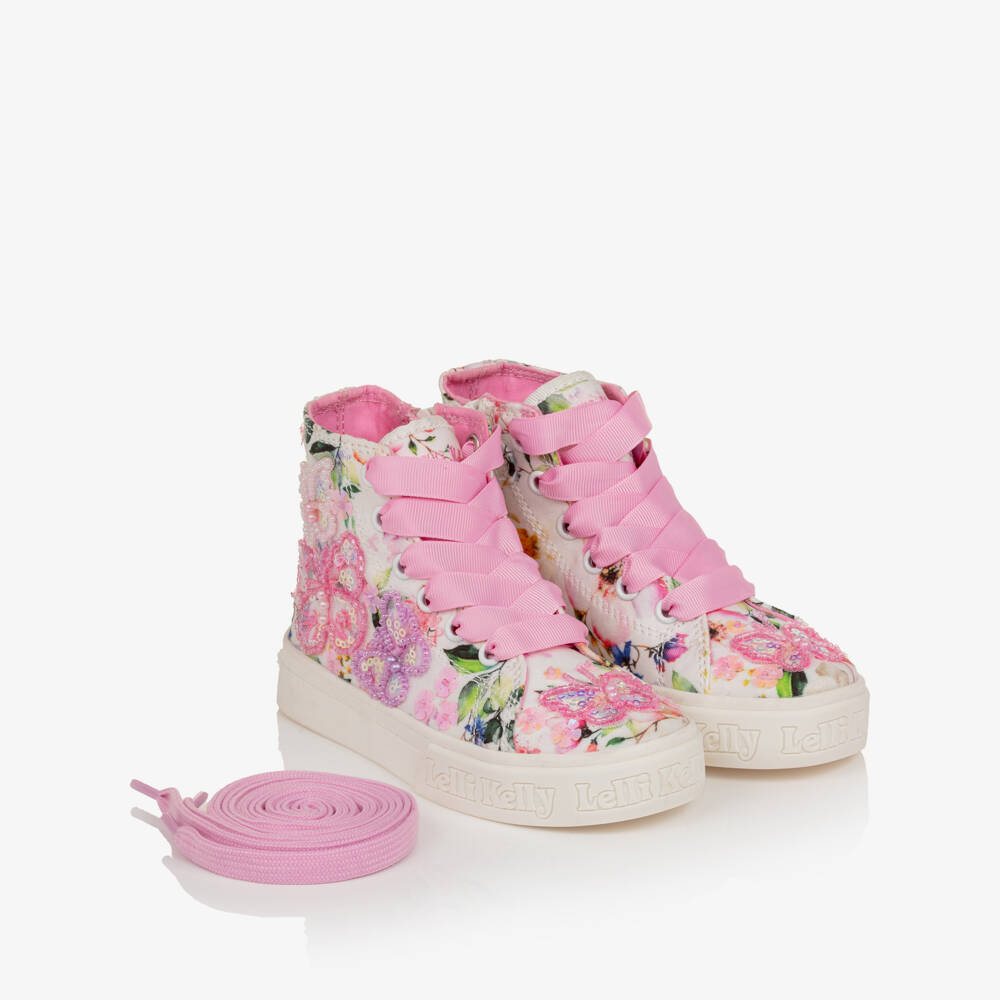 Lelli Kelly-Girls White Flower Hi-Top Trainers | Childrensalon Outlet