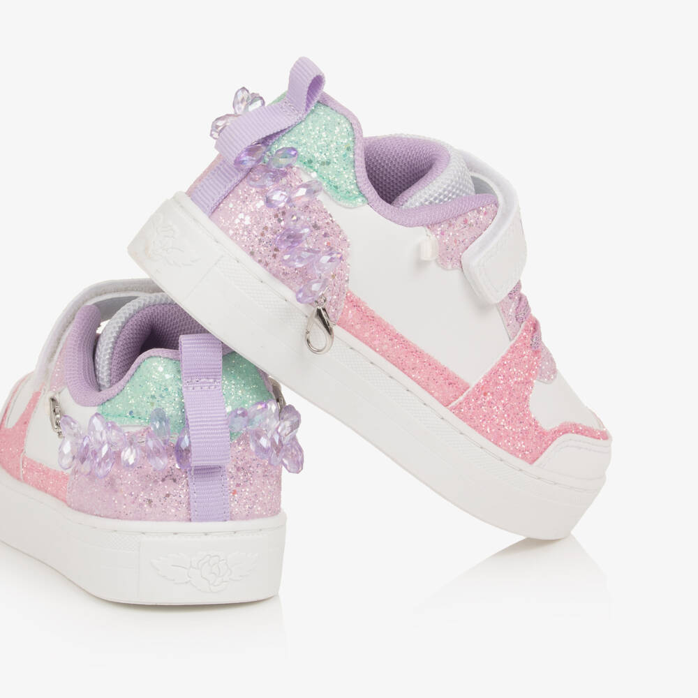 Lelli Kelly-Girls White Glitter Velcro Trainers with Bracelet Trim | Childrensalon Outlet