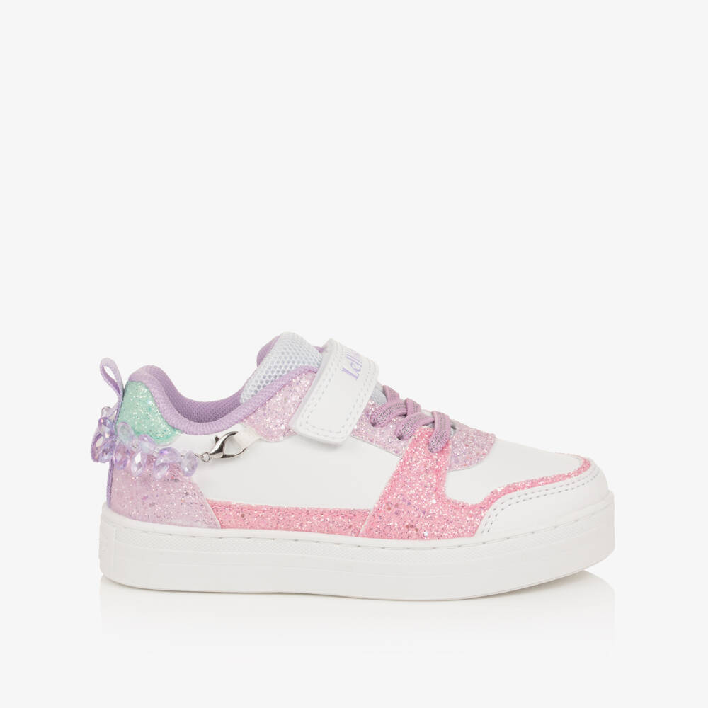 Lelli Kelly-Girls White Glitter Velcro Trainers with Bracelet Trim | Childrensalon Outlet