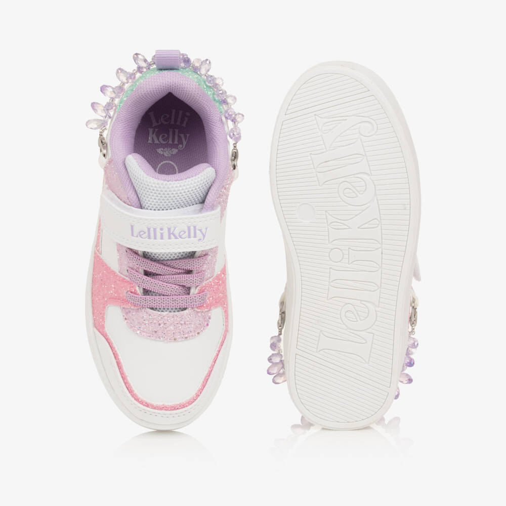 Lelli Kelly-Girls White Glitter Velcro Trainers with Bracelet Trim | Childrensalon Outlet
