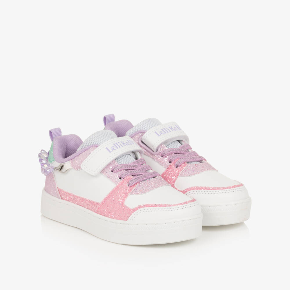 Lelli Kelly-Girls White Glitter Velcro Trainers with Bracelet Trim | Childrensalon Outlet