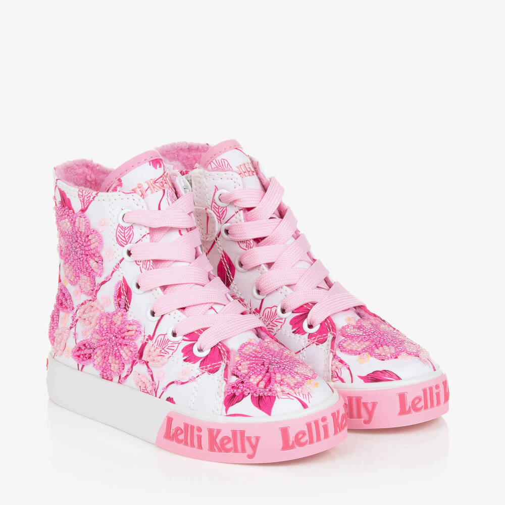 Lelli Kelly - Girls White & Pink High-Top Trainers | Childrensalon
